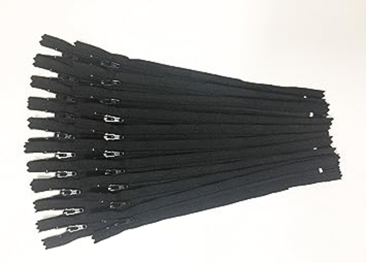 9 Inch Black YKK Zippers Number 3 Nylon Coil Set of 20 Pieces